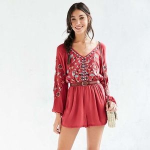 Ecote embroidered sleeve romper, medium